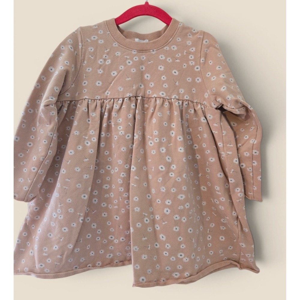 Jamie Kay Girls Daisy Floral Long Sleeve Organic Cotton Dress Blush Tan 4Y